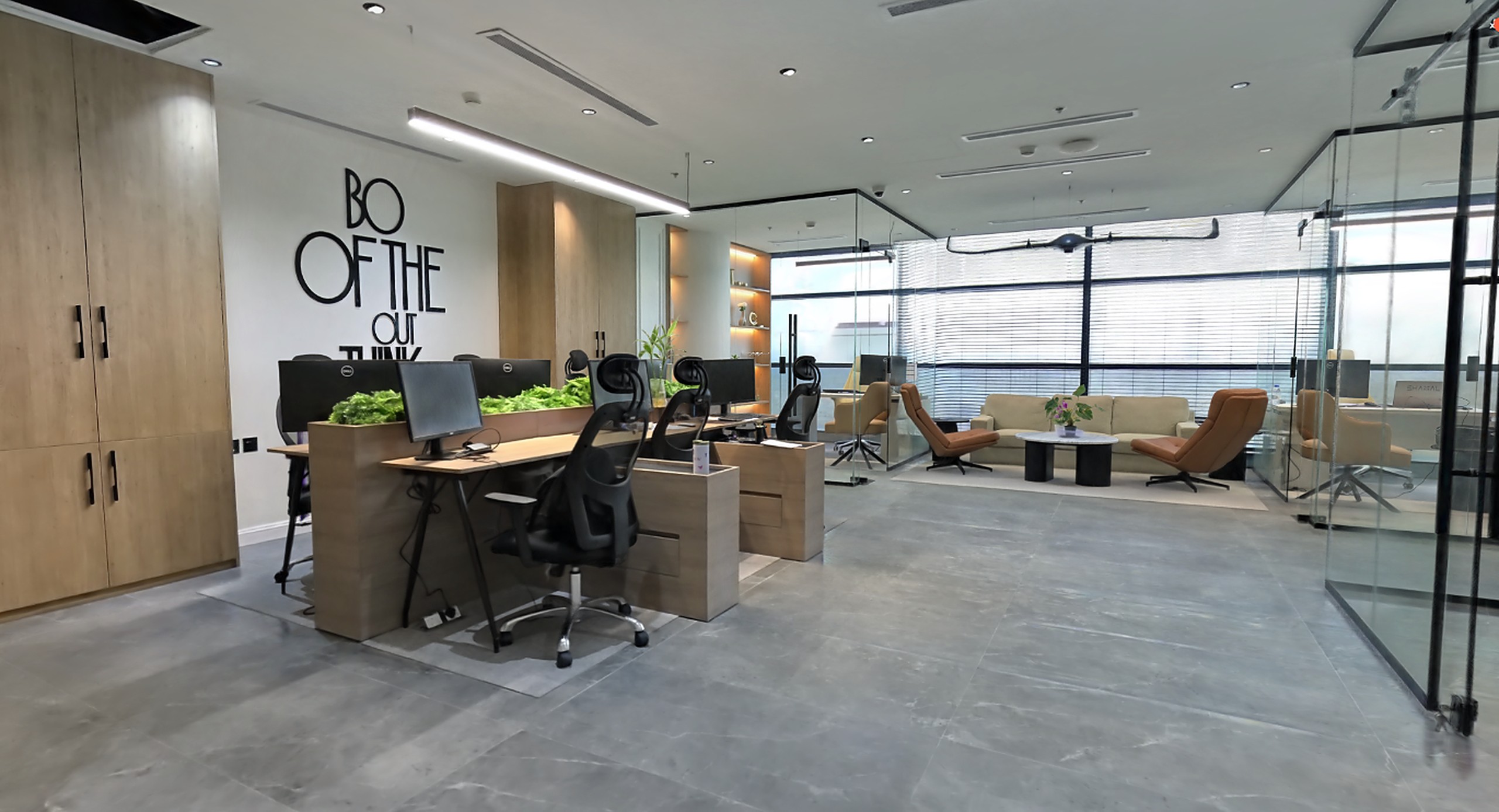 Shamal Technologies' real office at Thuwal, with a drone hanging from the ceiling.